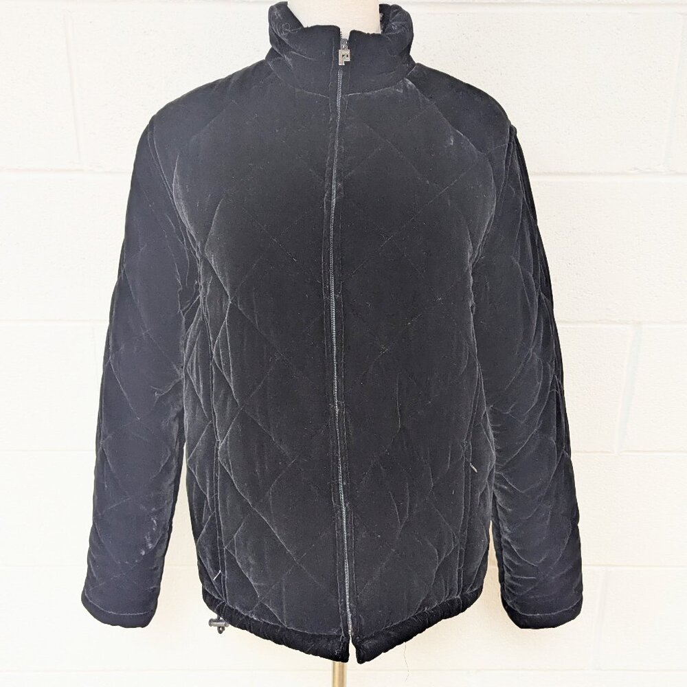 Lauren Ralph Lauren Black Velvet Quilted Jacket, Small